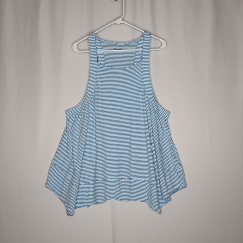 Pilcro Tank Women Large Blue Stripe Handkerchief Asymmetric‎ Hem Square Neck